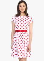 The Vanca White Colored Printed Skater Dress