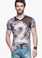 Tinted Grey Printed V Neck T-Shirts