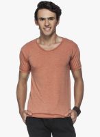 Tinted Orange Solid Round Neck T-Shirt
