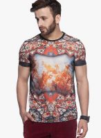 Tinted Rust Printed Round Neck T-Shirts