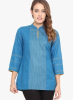 Titch Button Blue Solid Kurtis