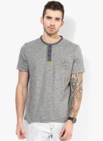 Tom Tailor Grey Solid Henley Neck T-Shirt