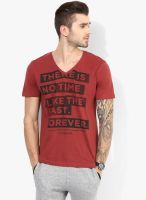 Tom Tailor Rust Printed V Neck T-Shirt