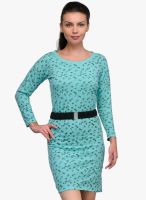 Tops And Tunics Aqua Blue Colored Printed Bodycon Dress