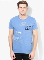 United Colors of Benetton Blue Solid Round Neck T-Shirts