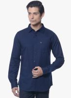 Upper Line Navy Blue Solid Regular Fit Casual Shirt