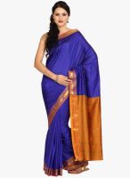 Urban Vastra Blue Solid Silk Saree