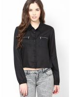 Vero Moda Full Sleeve Black Solid Shirt