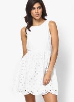 Vero Moda White Colored Solid Skater Dress