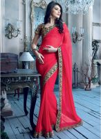 Vishal Red Embroidered Saree