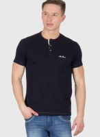 Wilkins & Tuscany Navy Blue Solid Henley T-Shirts