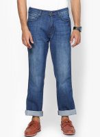 Wrangler Blue Solid Regular Fit Jeans (Texas)