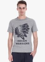 Zobello Grey Printed Round Neck T-Shirt