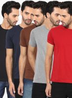 2GO ACTIVE GEAR USA Pack Of 5 Assorted Solid Round Neck T-Shirt