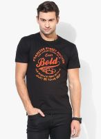 Afylish Black Printed Round Neck T-Shirt