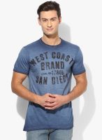 Afylish Blue Printed Round Neck T-Shirt