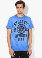 Afylish Blue Printed Round Neck T-Shirt