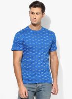 Afylish Blue Printed Round Neck T-Shirt