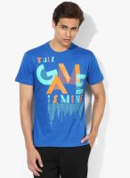 Afylish Blue Printed Round Neck T-Shirt