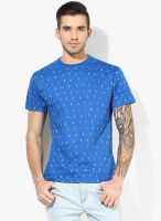 Afylish Blue Printed Round Neck T-Shirt