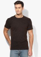 Afylish Brown Solid Round Neck T-Shirt