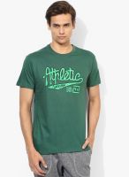 Afylish Green Printed Round Neck T-Shirt