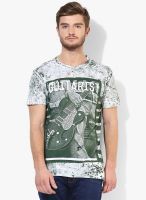 Afylish Green Printed Round Neck T-Shirt