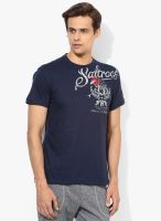 Afylish Navy Blue Printed Round Neck T-Shirt