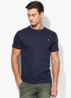 Afylish Navy Blue Solid Round Neck T-Shirt