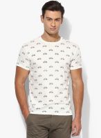Afylish Off White Printed Round Neck T-Shirt
