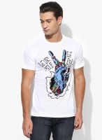 Afylish Off White Printed Round Neck T-Shirt