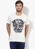 Afylish Off White Printed Round Neck T-Shirt