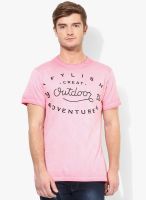 Afylish Pink Printed Round Neck T-Shirt