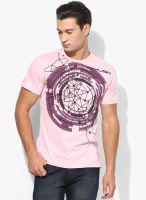 Afylish Pink Printed Round Neck T-Shirt
