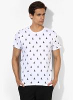 Afylish White Printed Round Neck T-Shirt