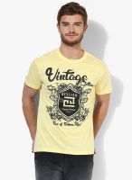 Afylish Yellow Printed Round Neck T-Shirt