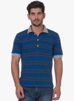 Alley Men Blue Striped Polo T-Shirt