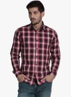Alley Men Red Checked Slim Fit Casual Shirt