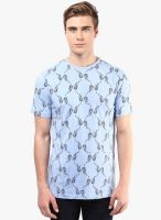 Atorse Blue Printed Round Neck T-Shirt