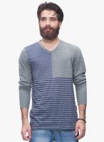 Avoir Envie Blue Striped V Neck T-Shirt