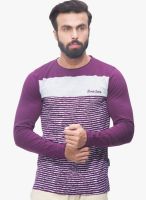 Avoir Envie Purple Striped Round Neck T-Shirt