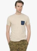 Basics Beige Solid Round Neck T-Shirts