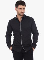 Basics Black Printed Slim Fit Casual Shirt