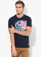 Bay Island Navy Blue Round Neck T-Shirt