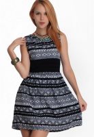 Belle Fille Black Colored Printed Skater Dress