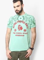 Breakbounce Green Printed Round Neck T-Shirts