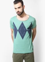 Breakbounce Green Printed Round Neck T-Shirts