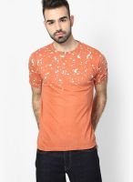 Breakbounce Orange Solid Round Neck T-Shirts