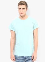 Burton Aqua Blue Solid Round Neck T-Shirt
