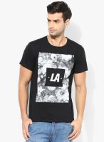 Burton Black Printed Round Neck T-Shirts